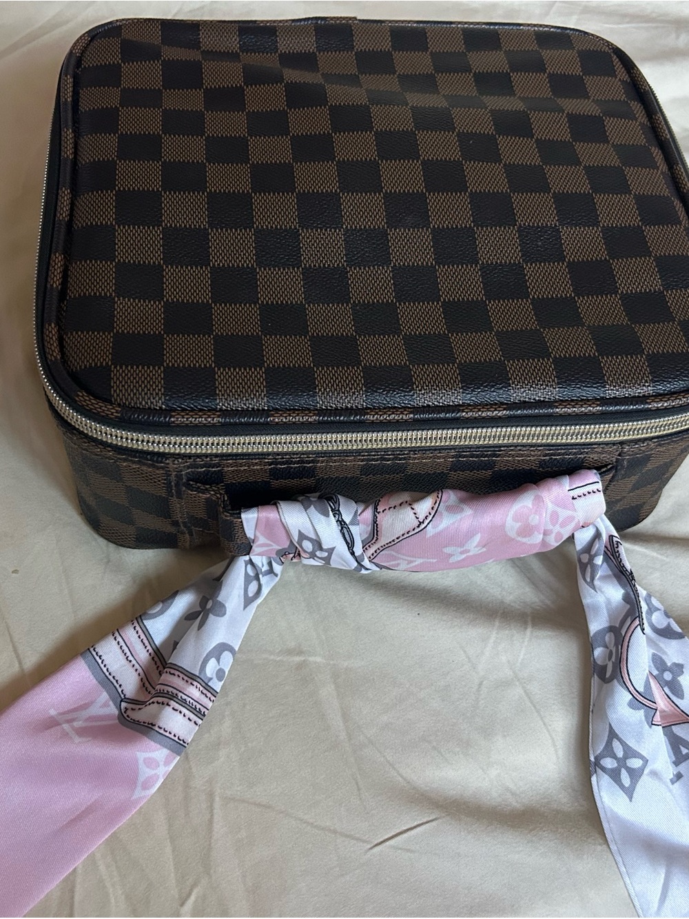 LV Cosmetic Case with Pink Scarf